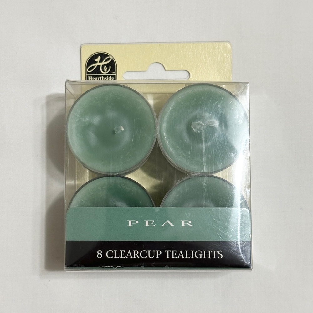 Hearthside Pear Scented Tealight Candles (8 Pack) Green w/Clear Cups- New in Box